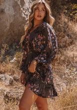 Load image into Gallery viewer, 3676-Floral Dolman Sleeve Smocked V Neck Mini Dress
