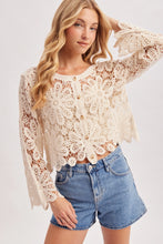 Load image into Gallery viewer, 6359- Open Knit Button Crochet Cardigan Cropped Top-NATURAL
