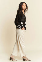 Load image into Gallery viewer, 5234-Crochet V Neck Long Sleeve Knit Sweater Top-BLK
