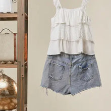 Load image into Gallery viewer, 6189- Lace Tiered Crop Top with Lace Straps

