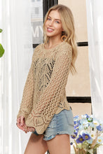 Load image into Gallery viewer, 5979-Long Sleeves Round Neck Crochet Top-NATURAL
