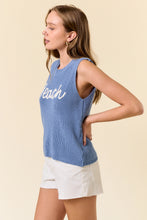 Load image into Gallery viewer, 5194-Round Neck Beach Sweater Tank Top - -BLUE
