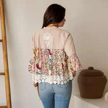 Load image into Gallery viewer, 5949-Boho Floral Embroidered  Lace Trim Shrug
