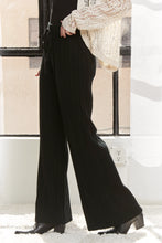 Load image into Gallery viewer, 4882-WAIST TIE TEXTURE WIDE LEG KNIT PANTS -BLACK
