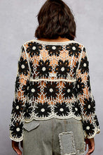 Load image into Gallery viewer, 5810- POL  Floral Weave Knit Long Sleeve Crochet Top-BLACK
