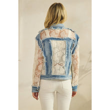 Load image into Gallery viewer, 5865-Denim Jacket with Floral Organza Inset-WHITE
