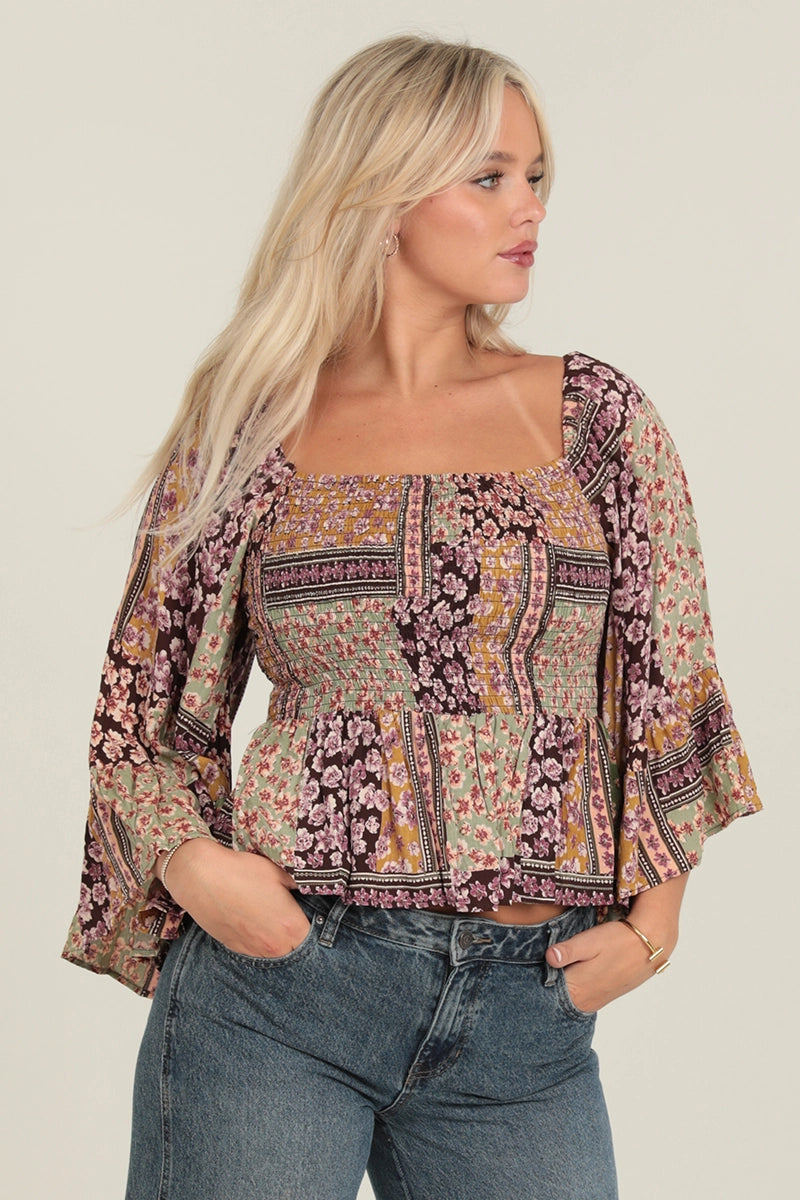 5288-Fully Smocked Bodice Top with A Wide Sleeve