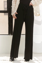 Load image into Gallery viewer, 4882-WAIST TIE TEXTURE WIDE LEG KNIT PANTS -BLACK
