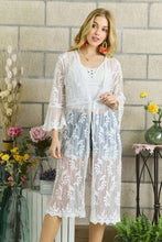 Load image into Gallery viewer, 4151-LACE &amp; CROCHET SLEEVE LONG KIMONO-WHITE
