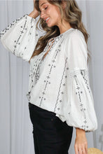 Load image into Gallery viewer, 5937-Bohemian Embroidered Split Neck Cotton Blouse Top
