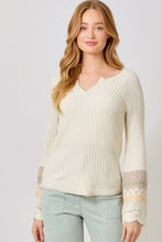 Load image into Gallery viewer, 5767-Mixed Sleeve Henley Sweater-CREAM
