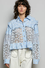 Load image into Gallery viewer, 6015- POL-Embroidered Patch Crochet Button Down Jacket-BLUE
