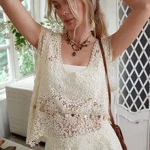 Load image into Gallery viewer, 6185- Crochet Lace Trim Tank Top w/shells
