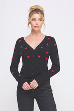 Load image into Gallery viewer, 5860-Cardigan with Contrast 3D Hearts-BLACK
