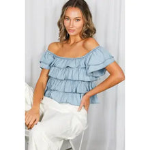 Load image into Gallery viewer, 6197- Tiered Flutter Sleeve Chambray Denim Casual Top

