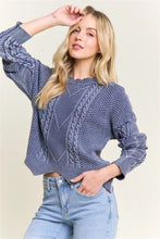 Load image into Gallery viewer, 5735-TEXTURED Cable Knit Crew Neck Sweater-NAVY
