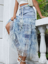 Load image into Gallery viewer, 6071- Layered Tulle Denim Maxi Skirt
