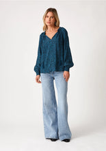 Load image into Gallery viewer, 5592-Zigzag Long Sleeve Tie Neck Blouse-TEAL
