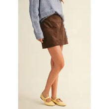 Load image into Gallery viewer, 6308- Faux Suede Vertical Seam Mini Skirt-CHOCO
