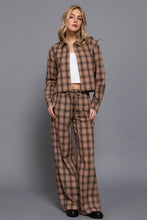 Load image into Gallery viewer, 6637- Wide Leg Plaid Woven Pants-KHAKI

