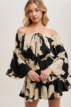 Load image into Gallery viewer, 5091-Floral Print Off the Shoulder Bell Sleeved Romper
