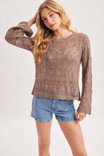 Load image into Gallery viewer, 6352- Boho Pointelle Open Knit Top Pullover-MUSHROOM
