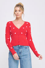 Load image into Gallery viewer, 5861-Cardigan with Contrast 3D Hearts-RED
