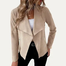 Load image into Gallery viewer, 6433- Collared Vegan Suede Long Sleeve Jacket-BEIGE

