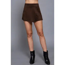 Load image into Gallery viewer, 6400- Front Wrap Faux Suede Skort-BROWN
