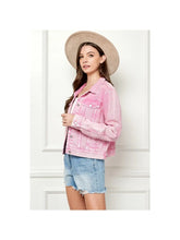 Load image into Gallery viewer, 4140-Cropped Denim Jacket with Asymmetric Seam-pink
