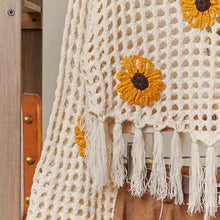 Load image into Gallery viewer, 6187- Sunflower Patched Crochet Sweater with Fringe
