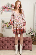 Load image into Gallery viewer, 4728-V Neck Smocked Bodice Flare Sleeve Dress
