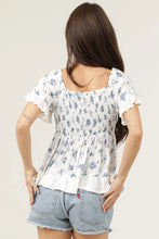 Load image into Gallery viewer, 6082- Eyelet Embroidery Ruffle Trim Twist Front Top-SHORT SLV
