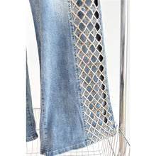 Load image into Gallery viewer, 6533- Lattice Rhinestone Wide Leg Jeans
