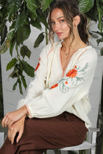 Load image into Gallery viewer, 6569- Floral Embroidered V-Neck Cotton Gauze Blouse-CREAM
