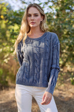 Load image into Gallery viewer, 6529-Mineral Washed Cable Knit Sweater-NAVY
