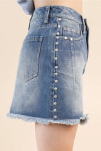 Load image into Gallery viewer, 5848-Jean Side Stud Detail Washed Denim Mini Skirt-BLUE
