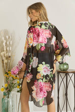 Load image into Gallery viewer, 3439-CHIFFON FLORAL KIMONO CARDIGAN-BLACK
