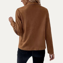 Load image into Gallery viewer, 5510- Collared Vegan Suede Long Sleeve Jacket-BROWN
