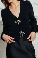 Load image into Gallery viewer, 5749-Bow Detail Puff Sleeve Cardigan-BLACK
