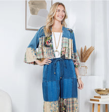 Load image into Gallery viewer, 6037- Boho Chic: Tiered Patchwork Denim Cropped Shrug
