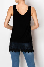 Load image into Gallery viewer, 5502-Soft Relaxed Tank with Delicate Floral Laced Hem -BLACK
