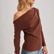 Load image into Gallery viewer, 6411- One Off Shoulder Knit Top-HAZELNUT
