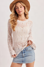 Load image into Gallery viewer, 6351- Boho Pointelle Open Knit Top Pullover-ECRU
