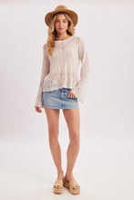 Load image into Gallery viewer, 6351- Boho Pointelle Open Knit Top Pullover-ECRU
