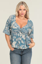 Load image into Gallery viewer, 5292-Twist Front Floral Print Blouse-LT BLUE
