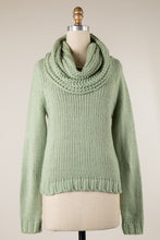 Load image into Gallery viewer, 4718-Cowl Neck Ribbed Trim Cable Knit Sweater-MOSS
