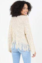 Load image into Gallery viewer, 5710-V Neck Fringe Hem Pullover Sweater -IVORY
