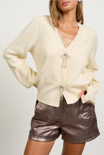 Load image into Gallery viewer, 5750-Bow Detail Puff Sleeve Cardigan-CREAM
