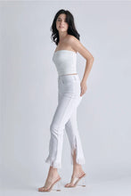 Load image into Gallery viewer, 4290-High Rise Crop Flare Jean with Fringe Hem-WHITE
